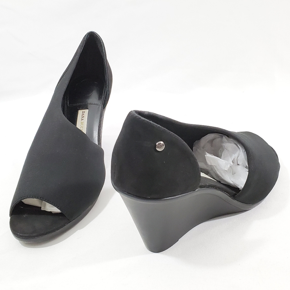 Dana Buchman Black Peep Toe Wedges Size 9.5 M Slip